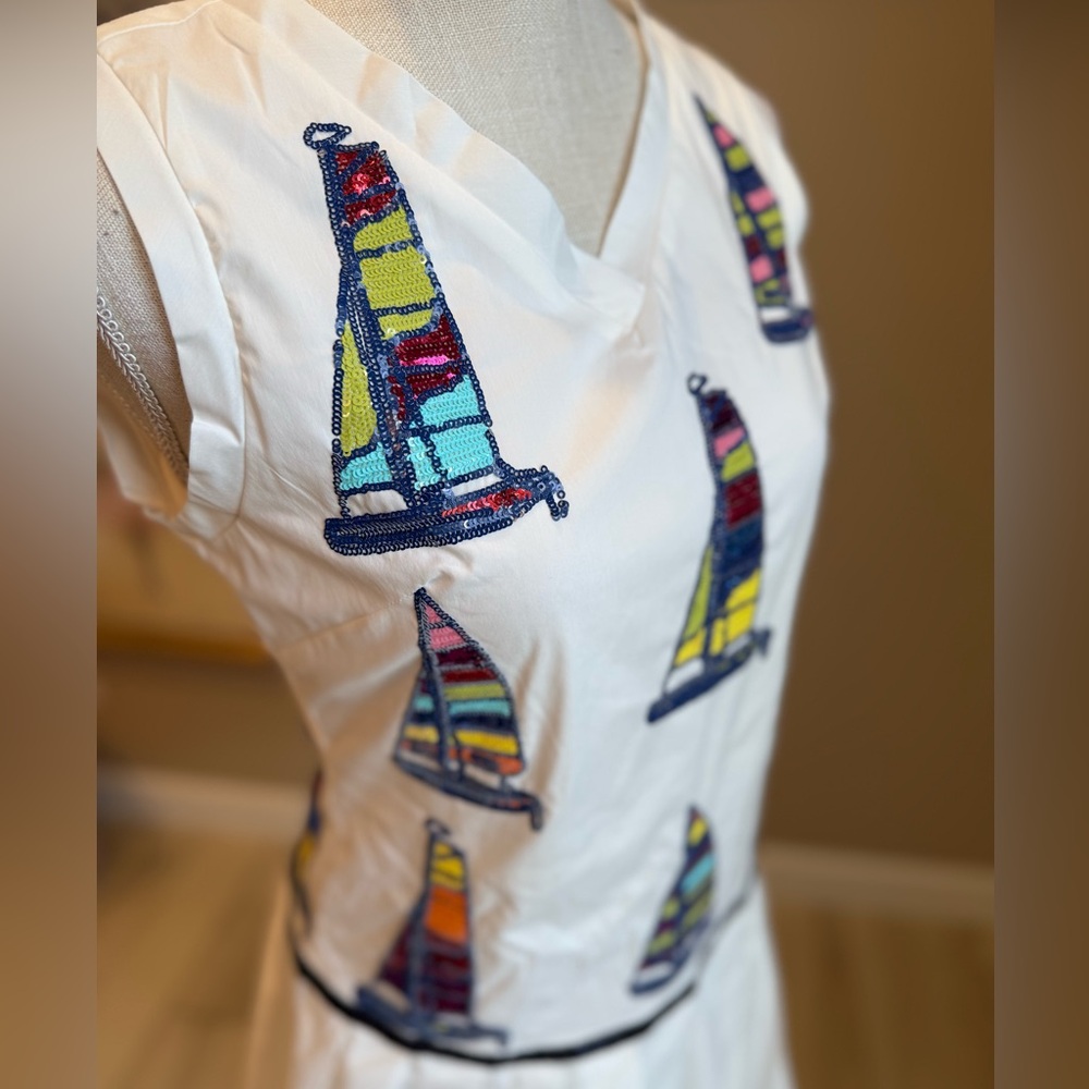 New! QUEEN OF SPARKLES Pleated Sailboat Tank Midi Dress - Picture 7 of 10